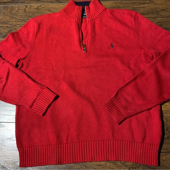 Polo Ralph Lauren | Red 100% Cotton Half Zip Pullover Sweater - Picture 1 of 6